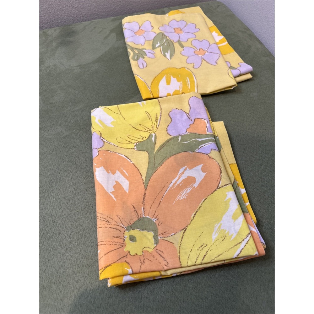Vintage Funky Pillowcases‎ Fashion Manor Groovy Bright Florals Yellow Green